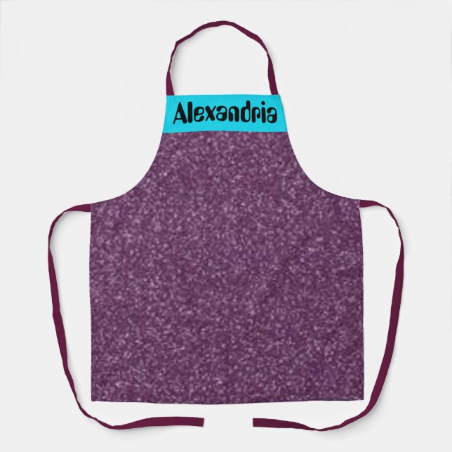 Purple Glitter Look Teal Girls Women Custom Name  Apron (Front)