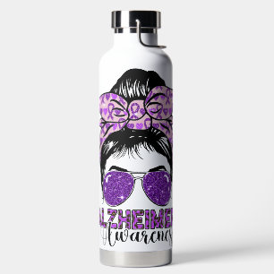 PURPLE GLITTER LOOK WOMAN ALZHEIMERS AWARENESS WATER BOTTLE