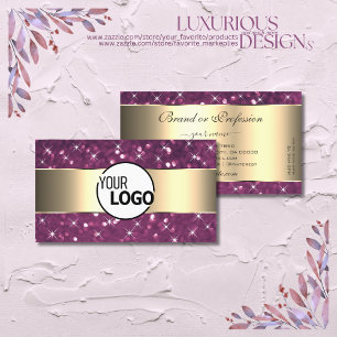 Purple Glitter Luminous Stars Logo Gold Border Business Card