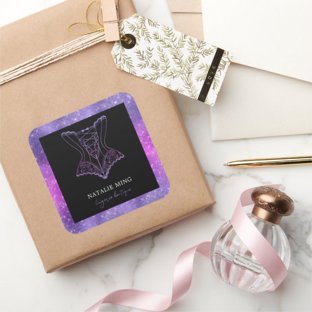 Purple Glitter Luxury Lingerie Boutique Square Sti Sticker (Gifting)