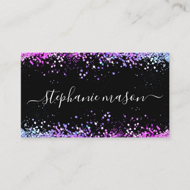 Purple Glitter Makeup Artist Black Business Card (Front)