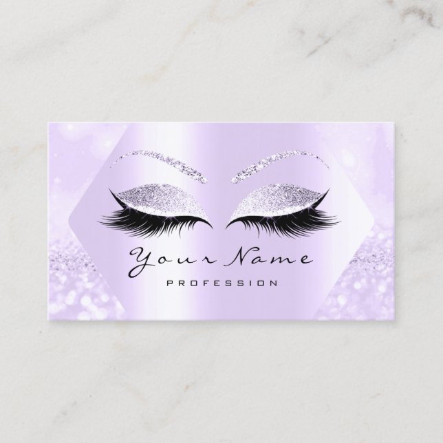 Purple Glitter Makeup Artist Lashes Browns  Business Card (Front)