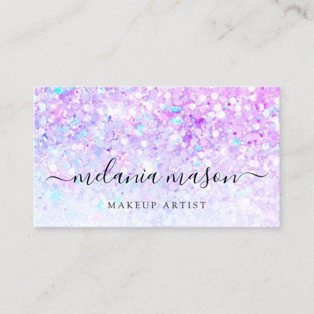 Purple Glitter Makeup Artist Modern Business Card (Front)