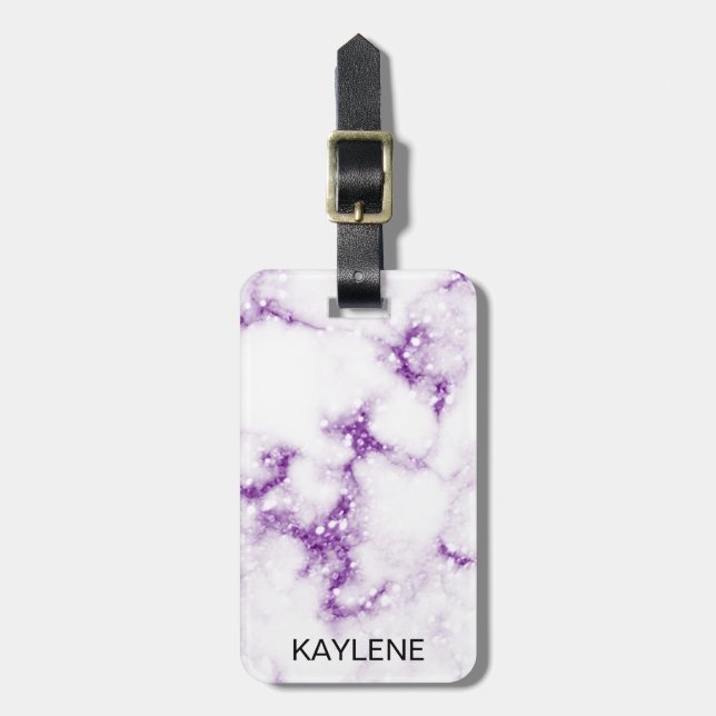 Purple Glitter Marble Personalised Luggage Tag (Front Vertical)