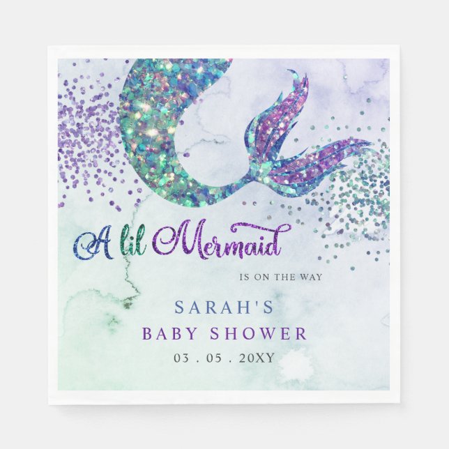 Purple Glitter Mermaid Baby Shower  Napkin (Front)