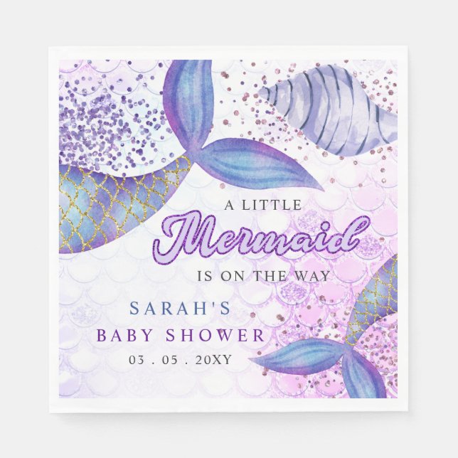 Purple Glitter Mermaid Baby Shower  Napkin (Front)