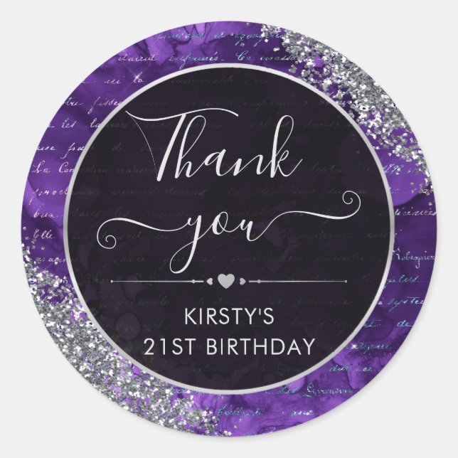 Purple Glitter Mermaid Letters Birthday Classic Round Sticker (Front)