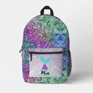 Purple Glitter Mermaid Name Printed Backpack