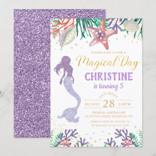 Purple Glitter Mermaid Under The Sea Birthday Invitation