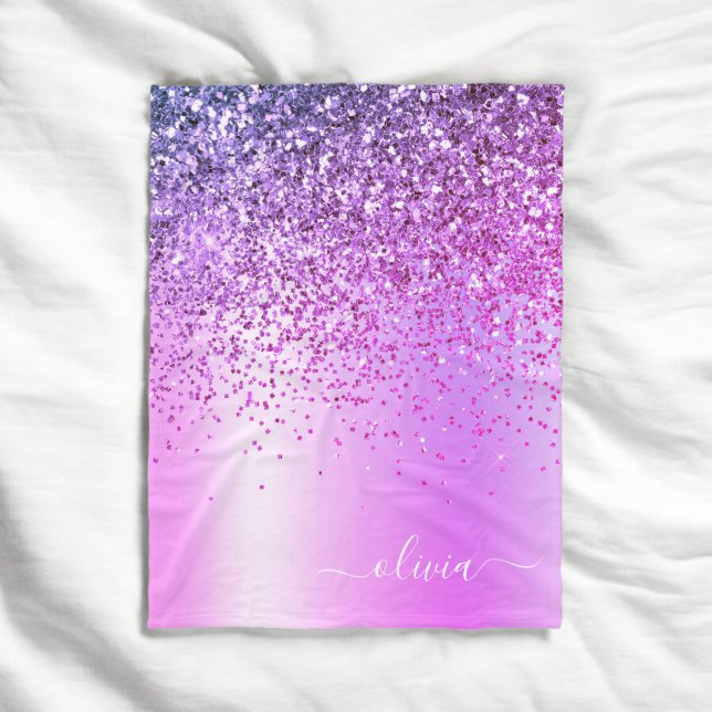 Purple Glitter Metal Monogram Name Fleece Blanket (Creator Uploaded)