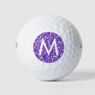 Purple Glitter Modern Simple Monogram Initial Golf Balls