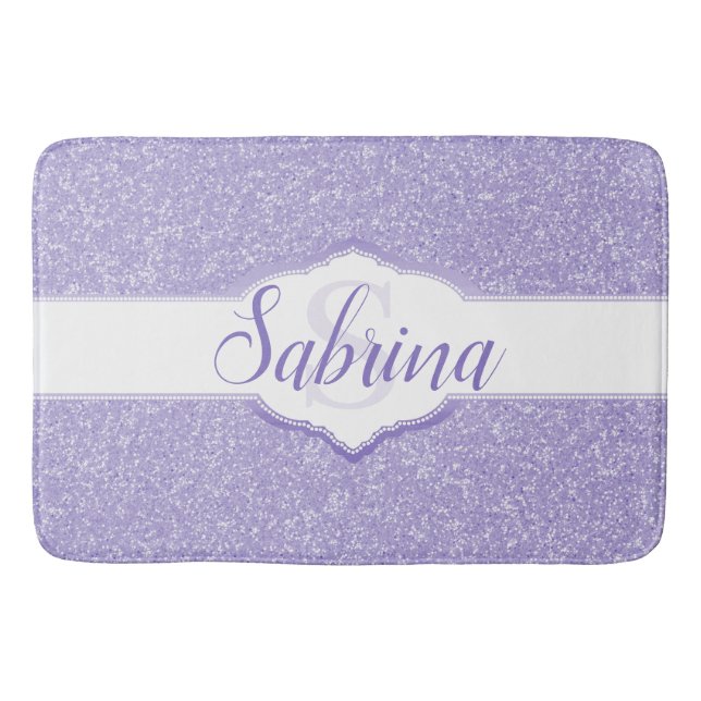 Purple Glitter Monogram Bath Mat (Front)