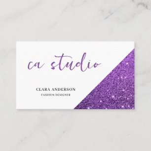 Purple Glitter Monogram Business Card