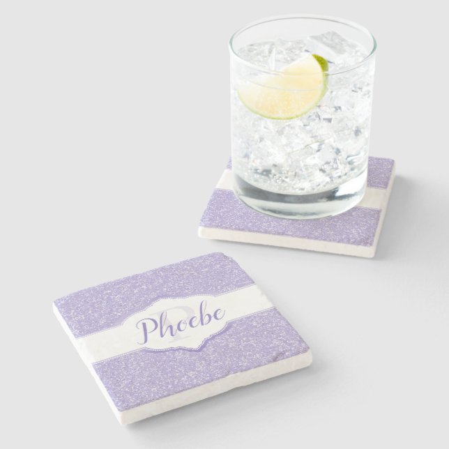 Purple Glitter Monogram Coaster (Side)