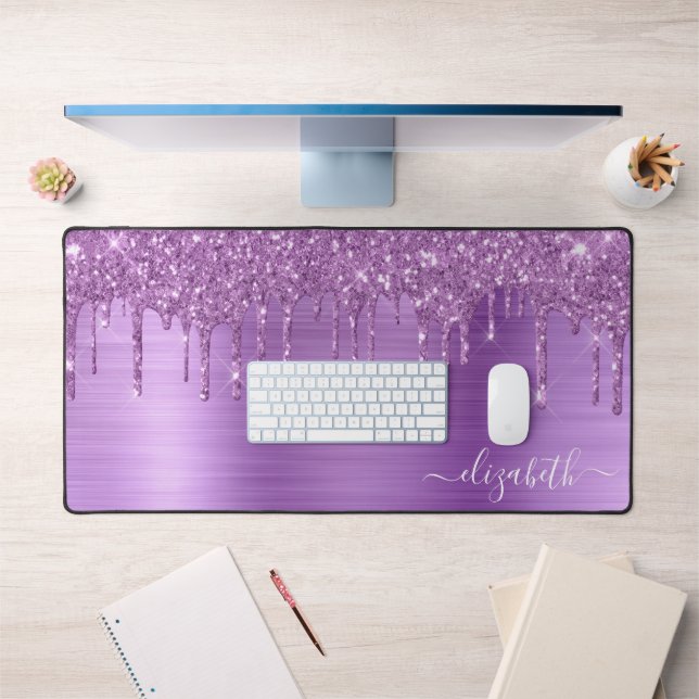 Purple Glitter Monogram Desk Mat (Office 1)
