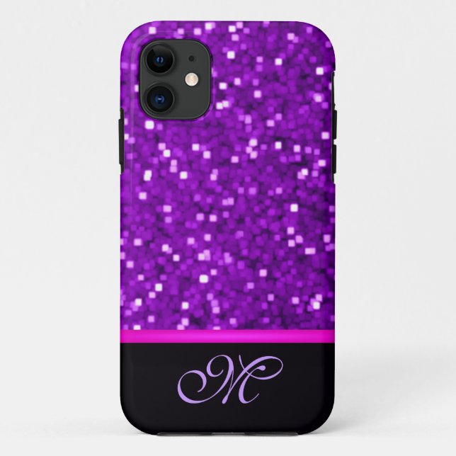 Purple Glitter Monogram Girly Mum Sparkle Bling Case-Mate iPhone Case (Back)