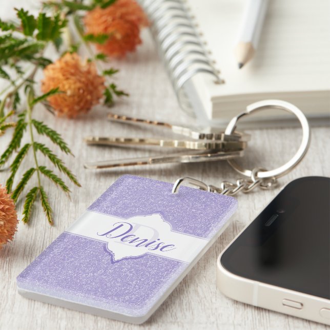 Purple Glitter Monogram Keychain (Front Right)