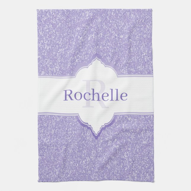Purple Glitter Monogram Kitchen Towel (Vertical)