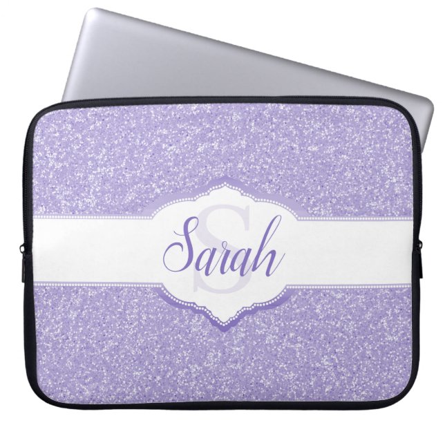 Purple Glitter Monogram Laptop Sleeve (Front)