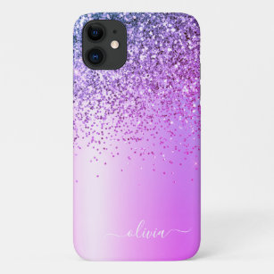 Purple Glitter Monogram Name Luxury Girly Case-Mate iPhone Case
