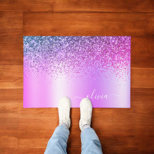 Purple Glitter Monogram Name Luxury Girly Doormat