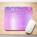 Purple Glitter Monogram Name Luxury Girly Mouse Mat<br><div class="desc">Purple Faux Foil Metallic Sparkle Glitter Brushed Metal Monogram Name Mousepad (mouse pad). This makes the perfect sweet 16 birthday,  wedding,  bridal shower,  anniversary,  baby shower or bachelorette party gift for someone that loves glam luxury and chic styles.</div>