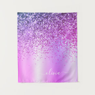 Purple Glitter Monogram Name Luxury Girly Tapestry