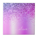 Purple Glitter Monogram Name Luxury Girly Tile<br><div class="desc">Purple Faux Foil Metallic Sparkle Glitter Brushed Metal Monogram Name and Initial Ceramic Tiles. This makes the perfect sweet 16 birthday, wedding, bridal shower, anniversary, baby shower or bachelorette party gift for someone that loves glam luxury and chic styles.</div>