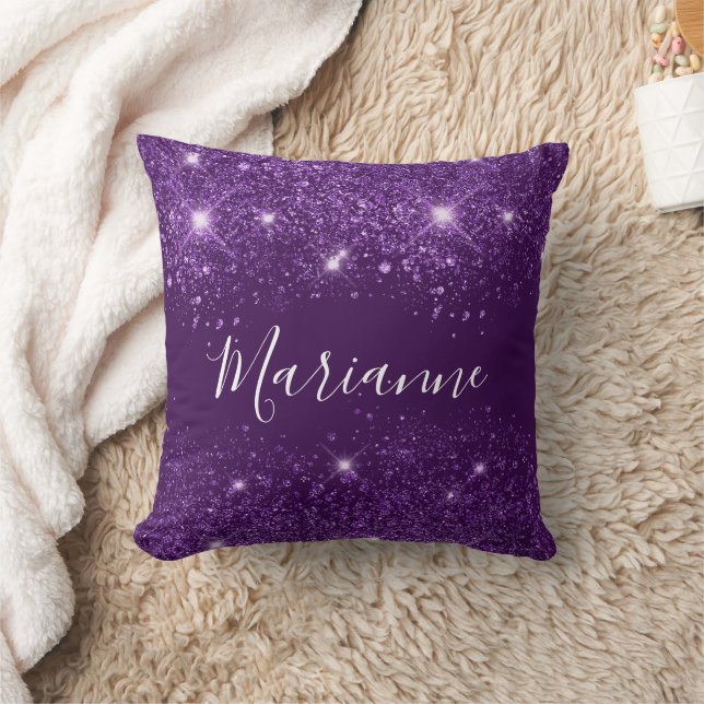 Purple glitter monogram name script cushion (Blanket)