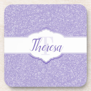 Purple Glitter Monogram Plastic Coaster