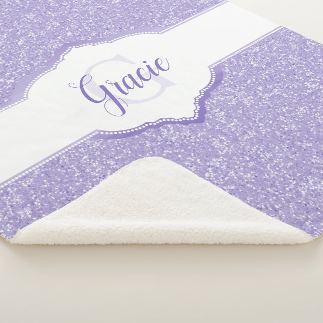 Purple Glitter Monogram Sherpa Blanket (3/4)