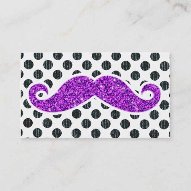 PURPLE GLITTER MUSTACHE POLKA DOTS BUSINESS CARD (Front)