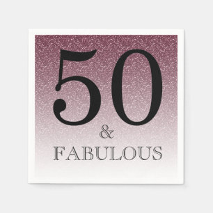 Purple Glitter Ombre 50 and Fabulous 50th Birthday Napkin