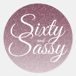 Purple Glitter Ombre 60 and Sassy 60th Birthday Classic Round Sticker