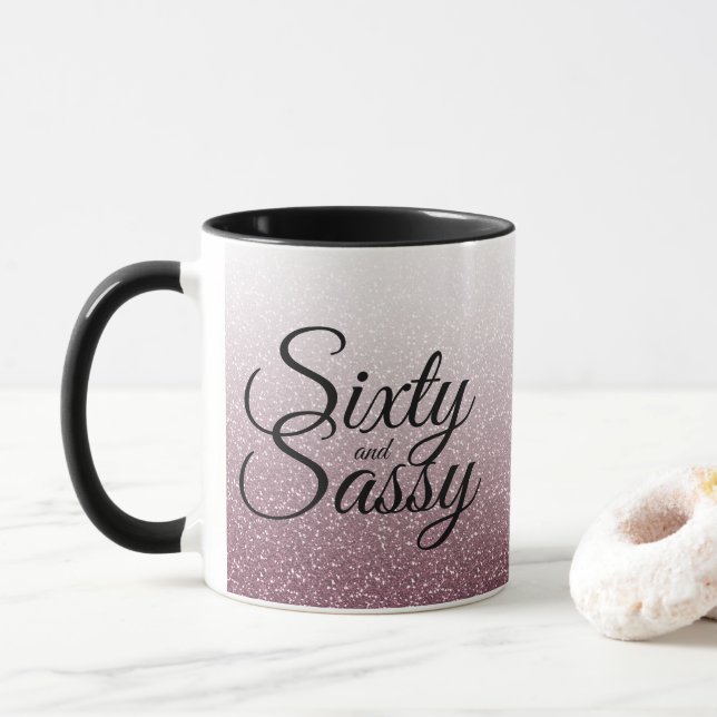 Purple Glitter Ombre 60 and Sassy 60th Birthday Mug (With Donut)