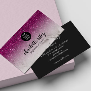 Purple Glitter Ombre Cursive Add your Logo Glam Business Card