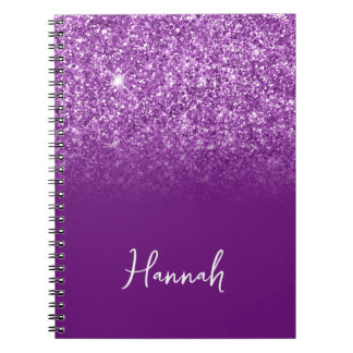 Purple Glitter Ombre Script Name Notebook