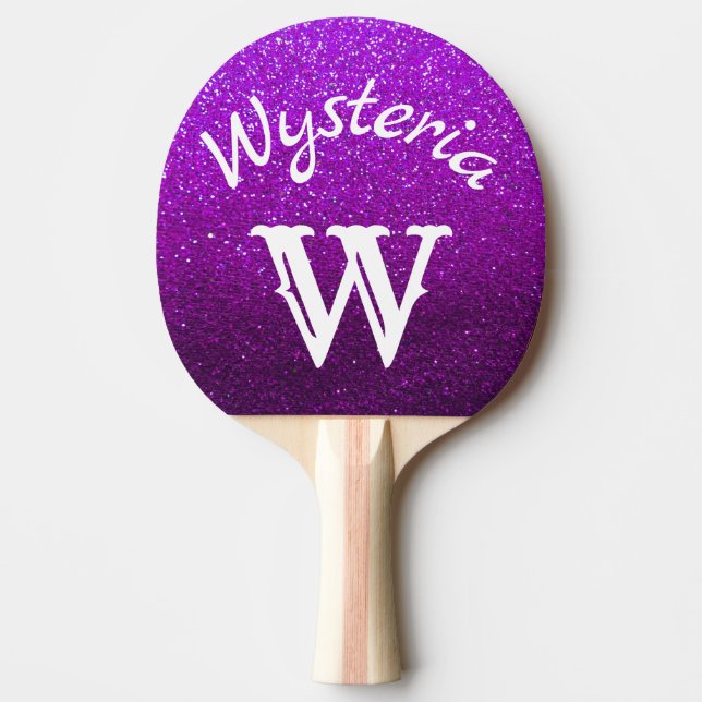 Purple Glitter Ombre Sparkles Monogram Glam Ping Pong Paddle (Front)