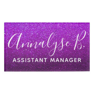 Purple Glitter Ombre Sparkly Name Professional Tag