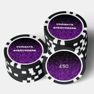 Purple Glitter on Black Dominate Everywhere   Poker Chips