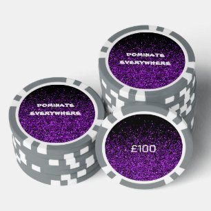 Purple Glitter on Black Dominate Everywhere   Poker Chips