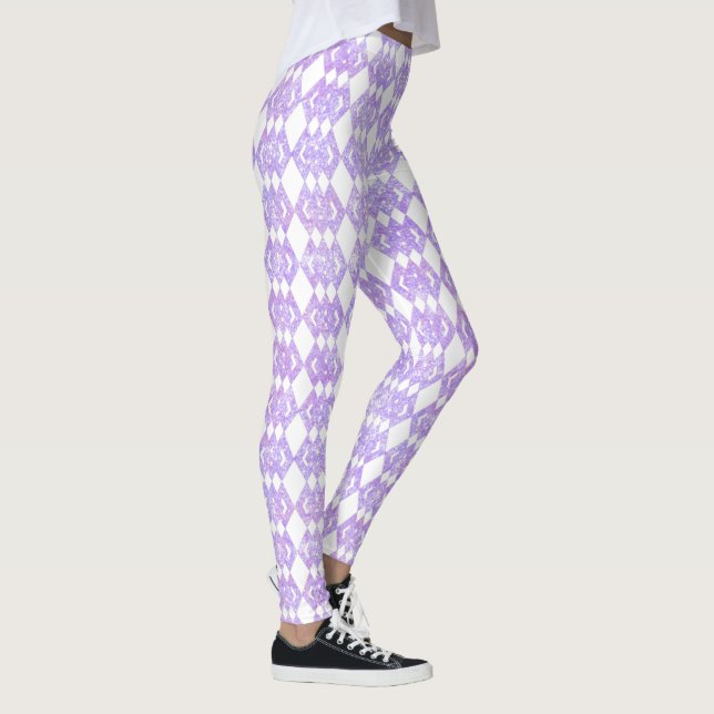 Purple Glitter Overlap Diamond Pattern Leggings (Right)