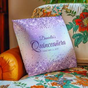 Purple Glitter Pale Iridescent Quinceanera Cushion