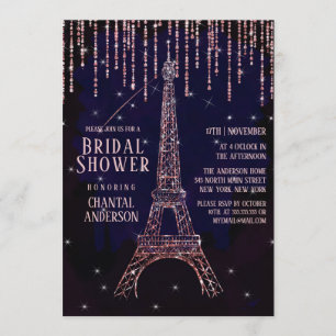 Purple Glitter Paris Eiffel Tower Bridal Shower Invitation