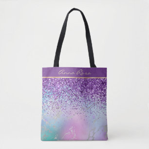 *~* Purple Glitter Pastel Marble Gold Foil Tote Bag