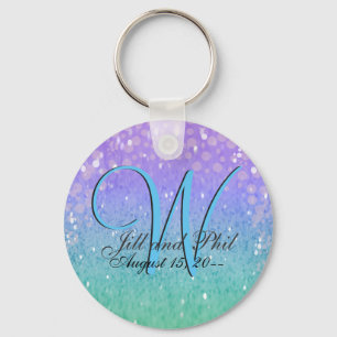 Purple Glitter Patio Lantern Confetti Glam Blue Key Ring