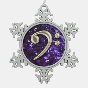 Purple Glitter Pearl Bass Clef Christmas Snowflake Snowflake Pewter Christmas Ornament