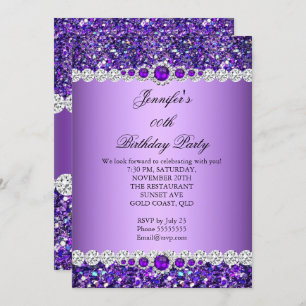 Purple Glitter Pearl Diamond Birthday Party Invitation