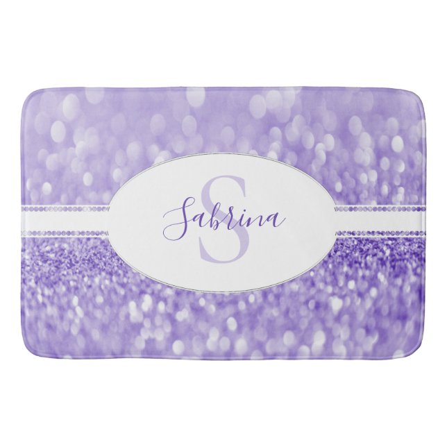 Purple Glitter Personalise Bath Mat (Front)