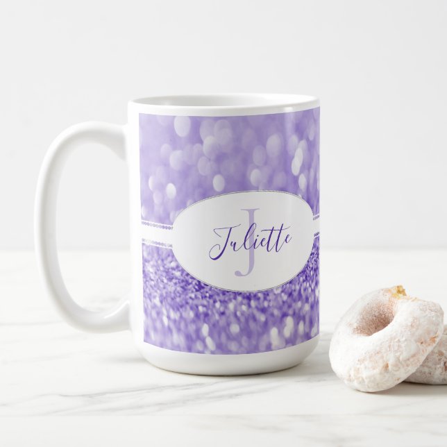 Purple Glitter Personalise Coffee Mug (With Donut)